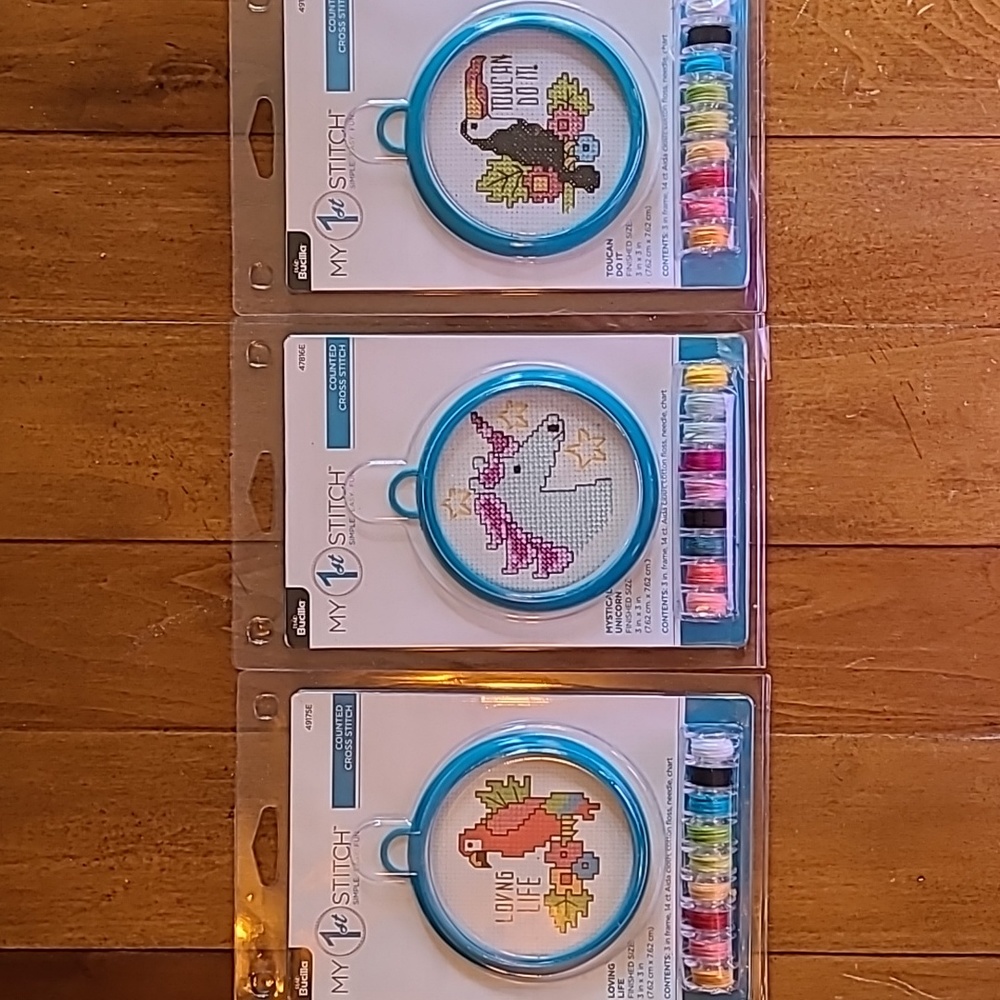3 counted cross stitch kits, Learn to Cross Stitch